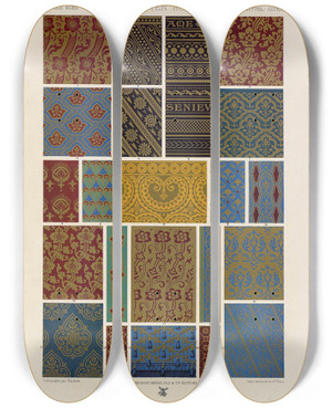 Triptych art skateboard deck of Auguste Racinet Moyen Age 11 by Auguste Racinet (1825-1893)
