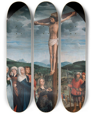 Triptych art skateboard deck of Gerard David Christ On The Cross by Gerard David (1460-1523)