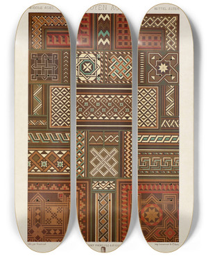 Triptych art skateboard deck of Auguste Racinet Moyen Age 3 by Auguste Racinet (1825-1893)