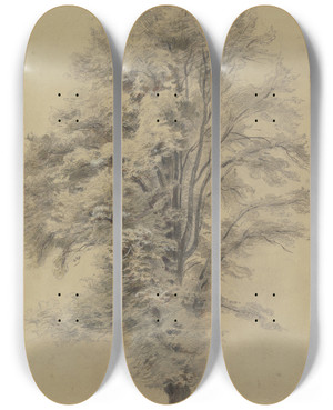 Triptych art skateboard deck of Jakob Frchtegott Dielmann Large Tree by Jakob Furchtegott Dielmann (1809-1885)