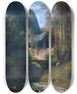 Triptych art skateboard deck of Carl Blechen Gorge Near Amalfi by Carl Blechen (1798-1840)