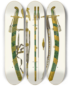 Triptych art skateboard deck of Fedor Grigoryevich Solntsev Tesak Tsaria Alekseia Mikhailovicha by Fedor Grigoryevich Solntsev (1801-1892)