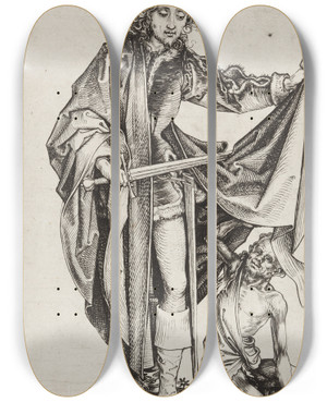Triptych art skateboard deck of Martin Schongauer Saint Martin And The Beggar by Martin Schongauer (1435-1491)