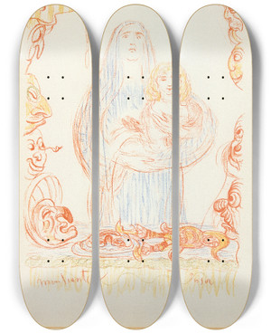 Triptych art skateboard deck of James Ensor De Bedelares by James Ensor (1860-1949)