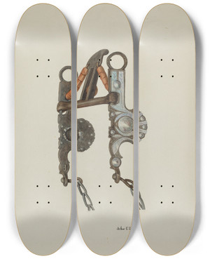 Triptych art skateboard deck of Arthur P Reynolds Bit_7 by Arthur P Reynolds
