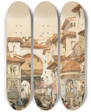 Triptych art skateboard deck of David Roberts Sketches In Spain by David Roberts (1796-1864)