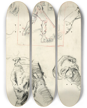 Triptych art skateboard deck of Hermann Groeber Studienblatt_2 by Hermann Groeber