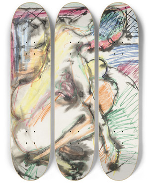Triptych art skateboard deck of Ernst Ludwig Kirchner Erna Bathing In A Tub by Ernst Ludwig Kirchner (1880-1938)