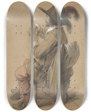 Triptych art skateboard deck of Jeanbaptiste Madou Seated Cavalier by Jean-Baptiste Madou (1796-1877)