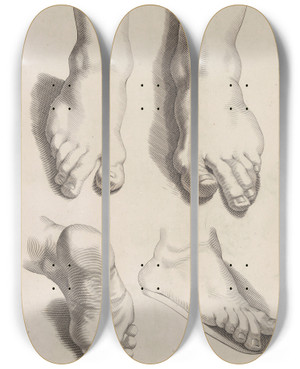 Triptych art skateboard deck of Peter Paul Rubens Study Of Feet by Peter Paul Rubens (1577-1640)