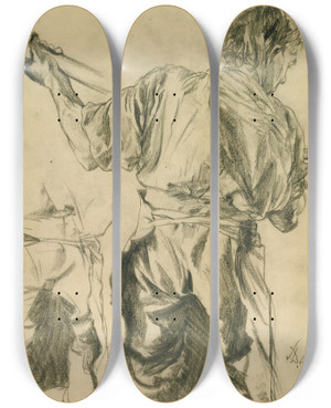 Triptych art skateboard deck of Adolph Von Menzel Figure Studies by Adolph Von Menzel (1815-1905)