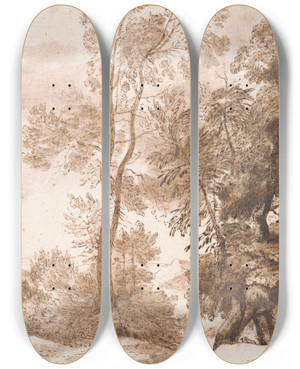 Triptych art skateboard deck of John Constable Trees And Deer by John Constable (1776-1837)