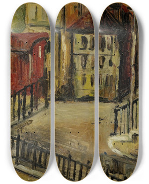 Triptych art skateboard deck of Alice Bailly Paysage Urbain by Alice Bailly (1872-1938)