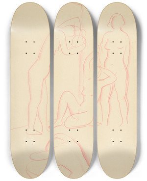 Triptych art skateboard deck of Mikul Galanda Tyri Eny Pri Rannej Toalete by Mikulas Galanda (1895-1938)
