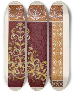 Triptych art skateboard deck of Auguste Racinet Xvi Et Xvii Siecle 3 by Auguste Racinet (1825-1893)