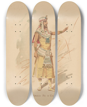 Triptych art skateboard deck of Alfredo Edel Amasi D Egitto by Alfredo Edel (1856-1912)