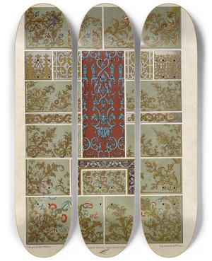 Triptych art skateboard deck of Auguste Racinet Xvii Siecle 5 by Auguste Racinet (1825-1893)