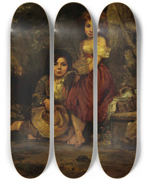 Triptych art skateboard deck of William Frederick Witherington The Young Picnickers by William Frederick Witherington (1785-1865)