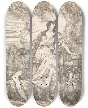 Triptych art skateboard deck of John Hamilton Mortimer Tragedy_1 by John Hamilton Mortimer (1740-1779)
