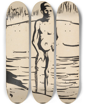 Triptych art skateboard deck of Ernst Ludwig Kirchner Badender Junge by Ernst Ludwig Kirchner (1880-1938)