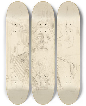 Triptych art skateboard deck of Anders Zorn Study by Anders Zorn (1860-1920)