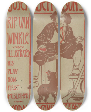 Triptych art skateboard deck of Blanche Mcmanus Joseph Jeffersons Rip Van Winkle by Blanche Mcmanus (1869-1935)