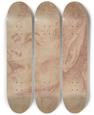 Triptych art skateboard deck of Jusepe De Ribera Head Of A Satyr Facing Left by Jusepe de Ribera (1591-1652)