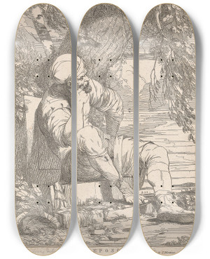 Triptych art skateboard deck of John Hamilton Mortimer Reposa by John Hamilton Mortimer (1740-1779)