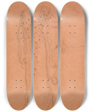 Triptych art skateboard deck of Gustav Klimt Study For Portrait Of Adele Blochbauer I by Gustav Klimt (1862-1918)