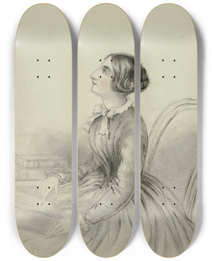 Triptych art skateboard deck of Elizabeth Murray Young Woman Inspired While Reading by Elizabeth Murray (1815-1882)