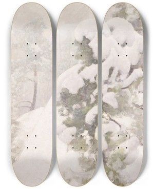 Triptych art skateboard deck of Pekka Halonen Winter Landscape_1 by Pekka Halonen (1865-1933)