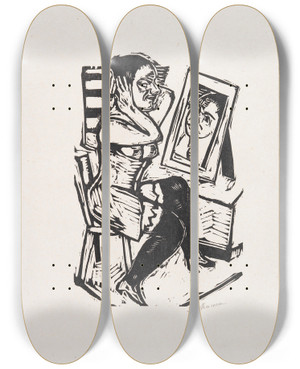 Triptych art skateboard deck of Max Beckmann Toilette Vorm Spiegel by Max Beckmann (1884-1950)