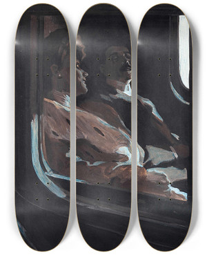 Triptych art skateboard deck of Ferdinand Freiherr Von Reznicek In Der Kutsche by Ferdinand Freiherr Von Reznicek (1868-1909)