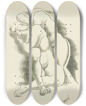 Triptych art skateboard deck of After Auguste Rodin Nude 5 by After Auguste Rodin (1840-1917)