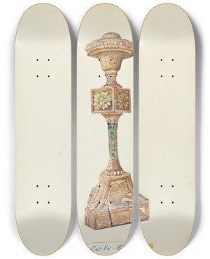 Triptych art skateboard deck of Bill Bowen Ceremonial Candlestick by Bill Bowen