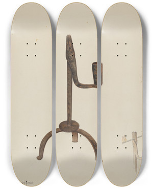 Triptych art skateboard deck of H Langden Brown Rush Holder With Candle Socket by H Langden Brown