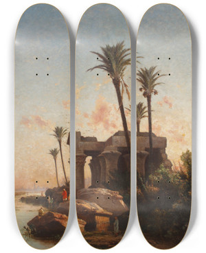 Triptych art skateboard deck of Carlos De Haes Egyptian Landscape by Carlos de Haes (1826-1898)