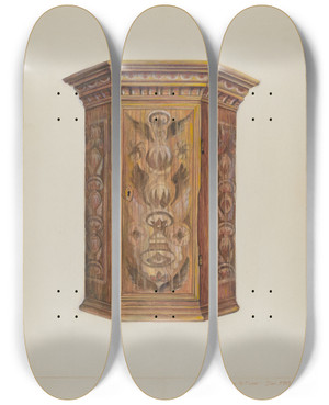 Triptych art skateboard deck of Samuel W Ford Wall Cupboard by Samuel W Ford