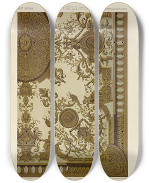 Triptych art skateboard deck of Auguste Racinet Xvii Siecle 7 by Auguste Racinet (1825-1893)