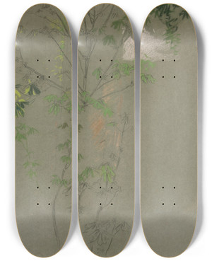 Triptych art skateboard deck of Edwin Austin Abbey Sketch Of Leafing Treebranches by Edwin Austin Abbey (1852-1911)