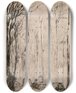 Triptych art skateboard deck of James Ensor Forest At Groenendael by James Ensor (1860-1949)