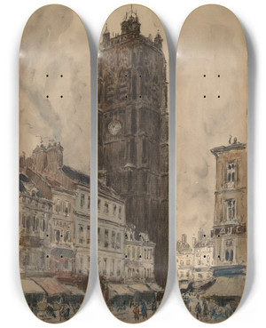 Triptych art skateboard deck of Frank Myers Boggs Dunkerque by Frank Myers Boggs (1855-1926)