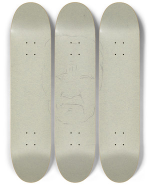 Triptych art skateboard deck of Hans Thoma Head by Hans Thoma (1839-1924)