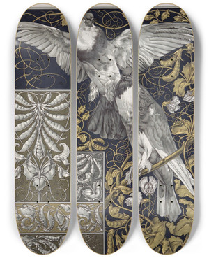 Triptych art skateboard deck of Anton Seder Die Pflanze In Kunst Und Gewerbe Pl082 by Anton Seder (1850-1916)