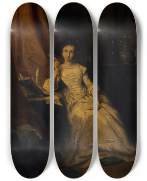 Triptych art skateboard deck of Adleanas Colin Portrait Dune Actrice by Adele Anais Colin (1822-1899)