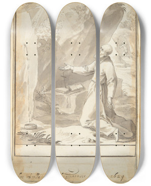 Triptych art skateboard deck of Jacques Stella Saint Philippraying by Jacques Stella (1596-1657)