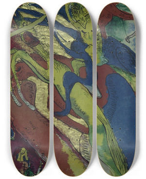 Triptych art skateboard deck of Wassily Kandinsky Apocalyptic Riders I by Wassily Kandinsky (1866-1944)