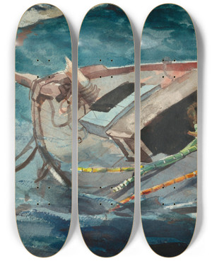 Triptych art skateboard deck of Winslow Homer Study For The Gulf Stream_2 by Winslow Homer (1836-1910)