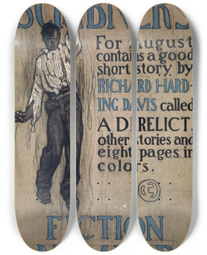 Triptych art skateboard deck of Walter Appleton Clark Scribners For August by Walter Appleton Clark (1876-1906)