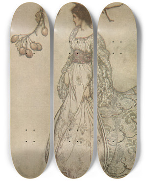 Triptych art skateboard deck of Arthur Rackham Looking Very Undancey Indeed by Arthur Rackham (1867-1939)